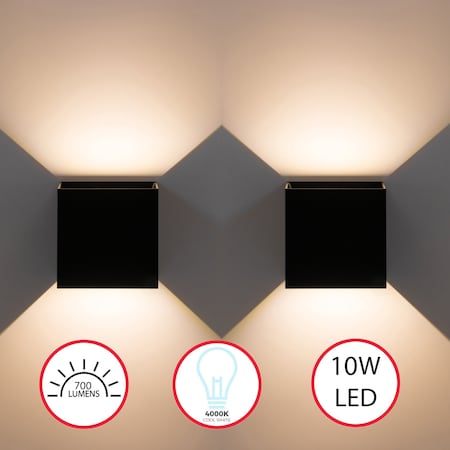 Quickway Imports Modern Decorative Waterproof Aluminum Wall Lamp 10 Watt Cool White 4000K, Black Set of 2 QI004492.BK.2